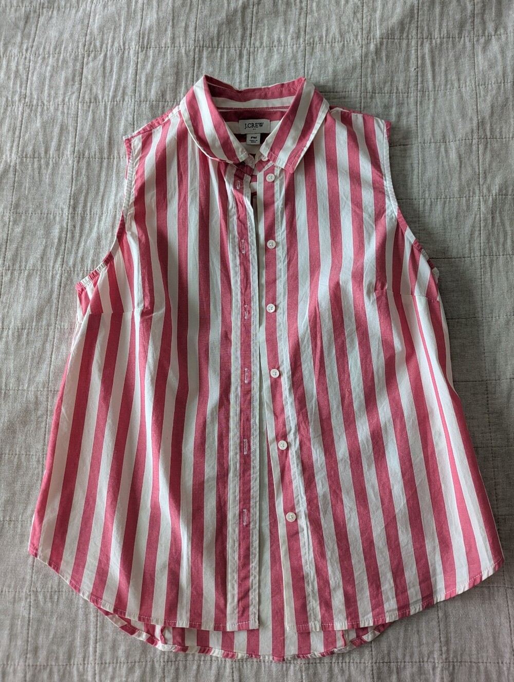 J. Crew Petite Botton Up Cotton Poplin Shirt In Signature /Guava White Color